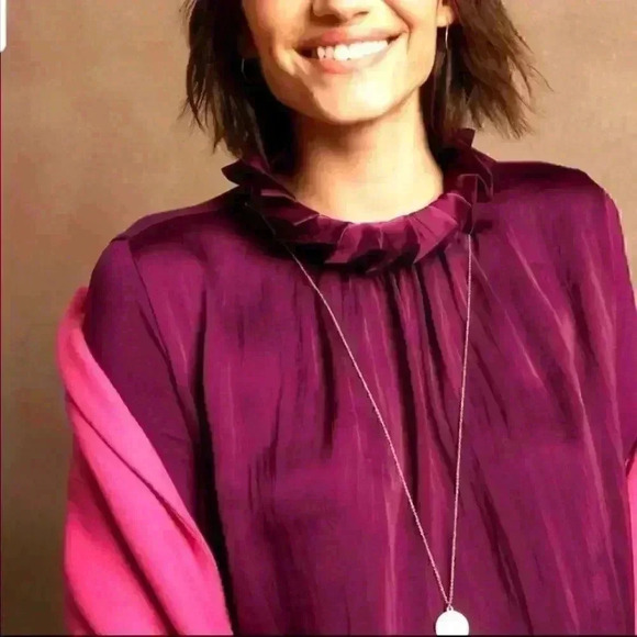 Banana Republic Mixed Media Ruffle Mock-Neck Top - Picture 2 of 9